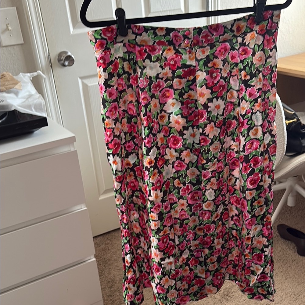 Sezane Floral Midi Skirt - Pink, Green, White